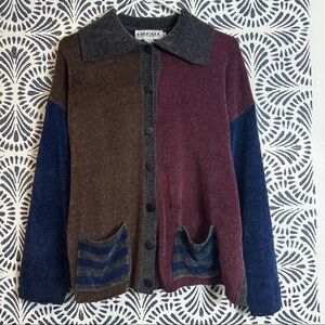Vintage Richard & Company Button Down Grandpa Cardigan Sweater Color Block FLAW